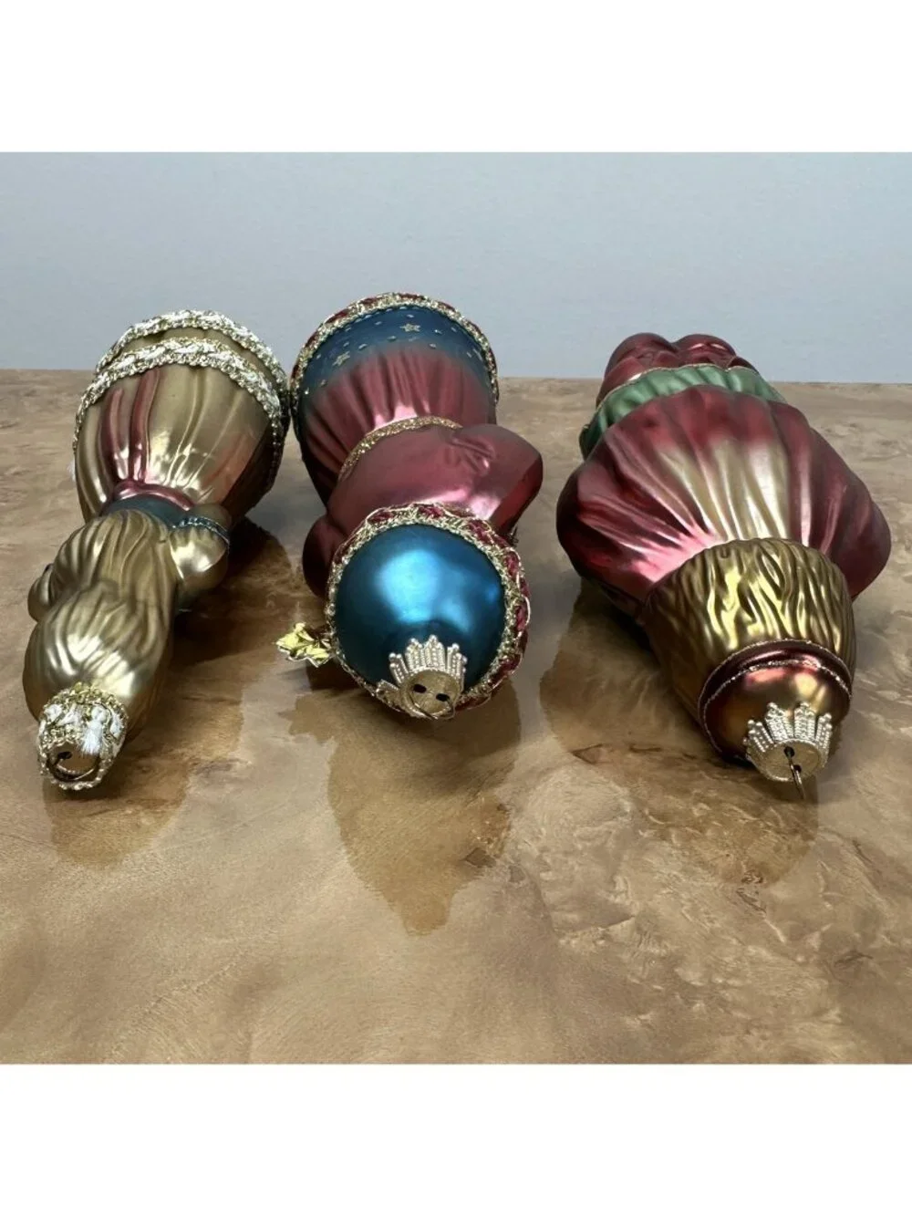 Kurt Adler Polonaise Cinderella Fairy Godmother Prince Glass Ornaments Set of 3